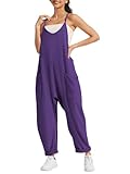 ATHMILE Purple Jumpsuits for Women Casual Summer Rompers 2024 Fashion Trendy Clothes Loose Baggy Harem Overalls Onesie Jumpers with Pockets