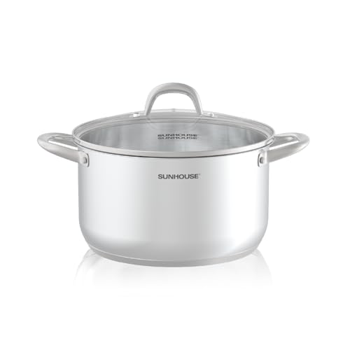 Comparison: Best 8 Quart Stock Pot 10 SUNHOUSE 8 Quart Stock Pot with Lid - 3-Ply Bottom Stainless Steel Pasta Cooking Canning Dutch Oven Pot - Induction Compatible for All Stovetops - Dishwasher Safe & Oven Safe
