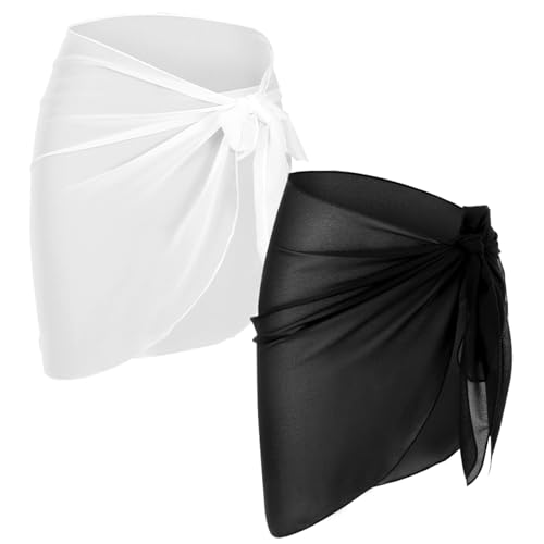 CIATBYYJ 2 Stück Damen Strand Wrap Sarong,Vertuschung Chiffon Badeanzug Kurz,Sexy Pareos Strandkleider,Bikini Cover up Wickelröcke,Sommer Wrap...