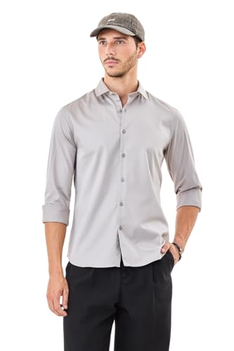 Image of SNITCH Men Formal Shirt | Slim Fit Long Sleeve Spread Collar Solid Design | Premium Cotton Blend & Breathable Fabric for Office & Casual Wear