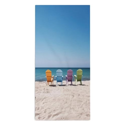 LYDSKGEQ Portable Towels, Chairs Beside The Blue Sea Sky Printed Towels,Yoga Towels,Adult Towels,Fitness Towels,Travel Towels