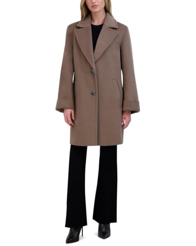 Image of TAHARI Womens Relaxed Double-faced Soft Wool Topper Coat With Front Buttons, Roll Cuffs & Pick Stitch Detail