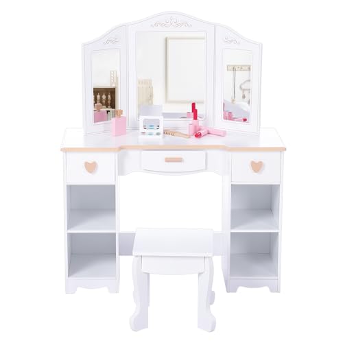 Coiffeuse enfant Zstar le cadeau d'anniversaire idéal avec table de maquillage en bois fille - 8