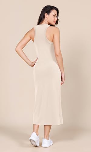 Image of ODODOS Modal Soft Front Split Midi Dress for Women, V Neck Sleeveless Casual Summer Tank Dress