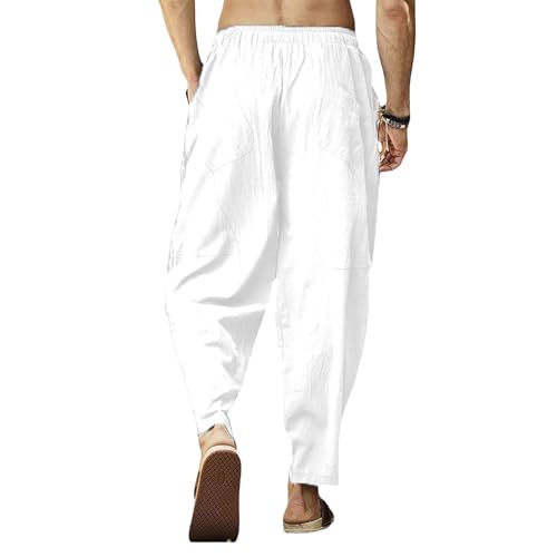 Thatrich Harem Pants Men Cotton Linen Summer Pants Boho Yoga Trouser Elastic Waist Sweatpants with Pockets Lightweight Casual2