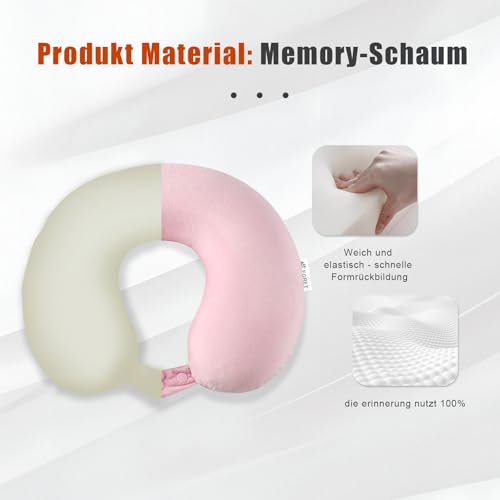 Egret Memory Foam Nackenhörnchen für Reisen - Ergonomische Unterstützung für Kopf, Nacken & Kinn - Super Leicht Nackenkissen für Flugzeug, Auto, Büro(Rosa)