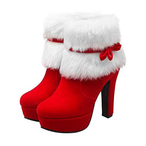 GALPADA De Noël Bottes De Père Noël Pour Femmes Bottes De Neige à Talons Bottes Dhiver Pour Femmes Botte Courte De Noël Artificielle Manquer Poilu Chaussettes Femme