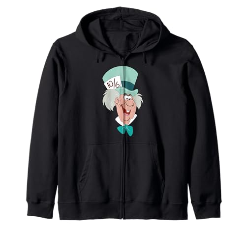 Sweat à capuche Alice aux Pays des Merveilles Disney avec grand visage du Chapelier Fou zippé