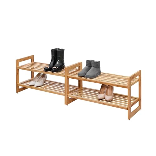 TRINITY BASICS EcoStorage Stackable 2-Tier Bamboo Shoe Rack, Free Standing Shoe Organizer Shelving...