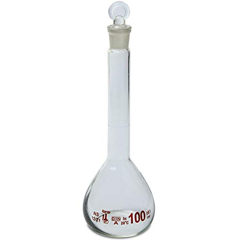 100ml Volumetric Flask, with Ground Stopper, Karter Scientific 252C1 (Case 120)