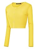 Urban CoCo Women's Button Down Crew Neck Cropped Cardigan Lightweight Shrug Kint Sweater (Lemon Yellow, S)