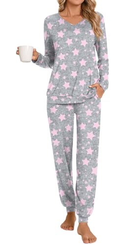 Anydoll Womens Pajamas Sets 2 Piece Lounge Set Long Sleeve Pjs Fall Joggers Pants Sleepwear with Pockets2