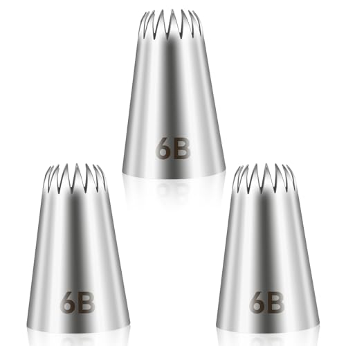3pcs 6B Cake Piping Tips, Cake Decorating Supplies Piping Tips, Piping Nozzles Decorating Tips, Baking Tools for Buttercream, Icing, Birthday Cake, Cupcake, DIY Art