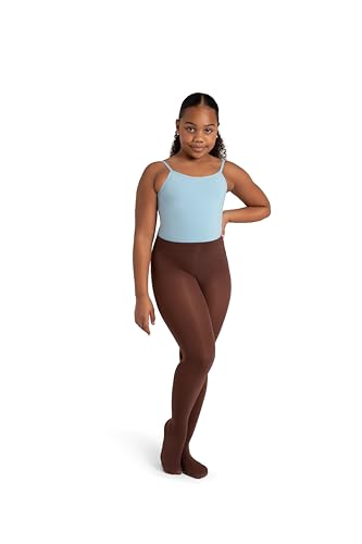 Capezio Girls' Ultra Soft Self Knit Waistband Tight,Java, One Size (8-12)