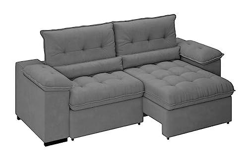 Sofá Arezzo Retrátil/reclinável 4 Lugares Suede Cinza 2,15m X-flex Sofás