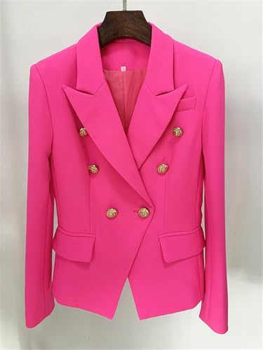 Women's Elegant Pink Blazer with Lion Buttons Double Breasted Slim Fit2