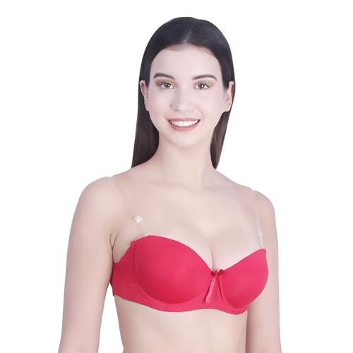 Image of Women's Balconette Bra Transparent Strapless Backless Invisible Clear Back Underwire Pushup Padded Bra Cups Demi