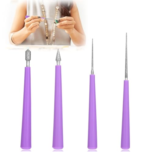 LLOUSSAK Juego de 4 escariadores de perlas con punta de diamante, escariador de perlas de cristal, ampliador de agujeros para la fabricación de joyas, accesorios para herramientas de joyería,