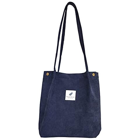 Wisexplorer Women Corduroy Tote Handbag with Inner Pockets, Fashion Washable and Ecofriendly, Perfect Grocery Bag for Shopping Travel School and So on(Navy) Cover