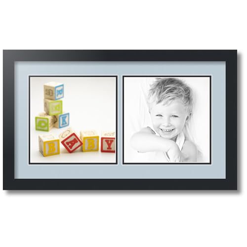 ArtToFrames Collage Photo Frame Double Mat with 2-9x9 Openings with Satin Black Frame and Baby Blue mat.