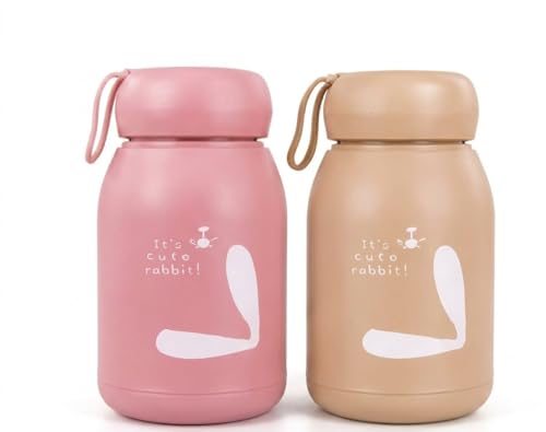 Image of TRADY Cute Bunny Glass Water Bottle for Kids & Girls - 300ml Portable Leak Proof Bottle with Silicone Cover | Small Size Travel Juice Milk Bottle | BPA Free, Durable, Kawaii Design (pack of 2)
