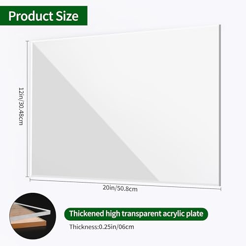 Image of Lesnlok 12 x 20 Acrylic Sheet 1 /4 inch Thick 6mm 1 Pieces Clear Plexiglass Sheet, for Sign,Craft, Photo Frame, DIY Display Projects (1, 12 inch x 20 inch)