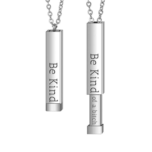 Be Kind...Of A Bi*ch - Hidden Message Necklace, Personalized 3D Engraving Vertical Bar Necklace, Stainless Steel Be Kind Necklace for Women Girls
