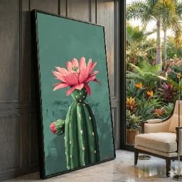 Toile de cactus en fleurs 80 x 150 cm tableau de plantes succulentes sans cadre