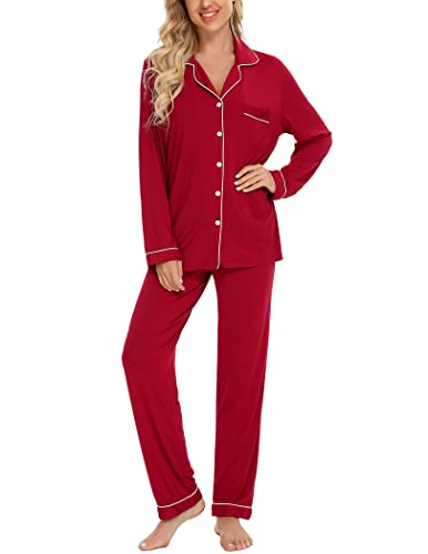 Image of Pjmlifecoco Pajamas Set Long Sleeve Womens Button Down Sleepwear Two Piece Nightwear Soft Pj Lounge Sets S-XXL