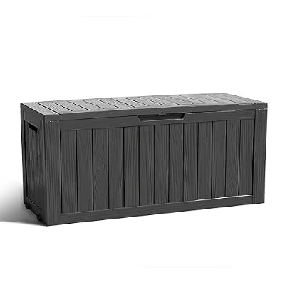 ASKPASS 130 Gallon Resin Deck Box, Outdoor Storage Box, Waterproof UV Resistant?Weatherproof Organizer for Patio Furniture Cushions, Pool Accessories, Garden Tools, Indoor & Outdoor Use, Black
