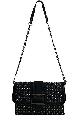 Women Ladies Punk Rivet Purse Satchel PU Leather Shoulder Crossbody Top-handle Bag Tote Handbag Black4