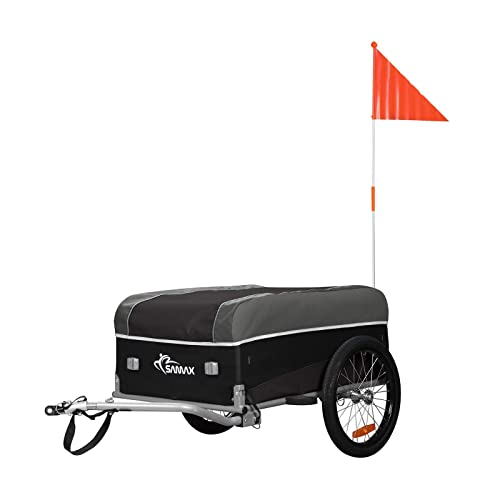 SAMAX Transportanhänger Fahrradanhänger Lastenanhänger Fahrrad Anhänger - mit Kupplung - 40 Kg / 120 Liter in Schwarz/Grau - Sport Edition