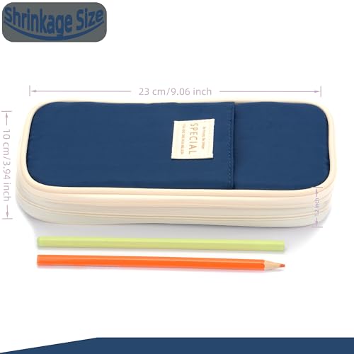 Image of Large Capacity Big Special Cute Aesthetic Preppy Canvas Pencil Case Organizer Holder Pouch Bag with Zipper Compartments, Pen Cases for Women Girls School Adults (Navy)