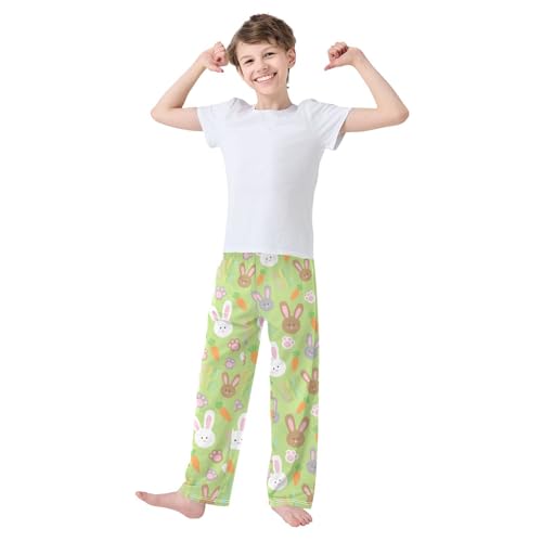 Bunny Paw Print Carrot Boys Long Pants Soft Trousers Elastic Waist Kids Lounge Bottoms with Pockets S-XL2