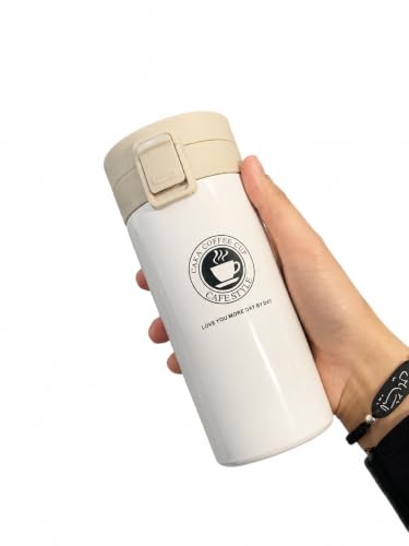 Image of 350ml Stainless Steel Travel Coffee Mug - Double Wall Vacuum Insulated Thermal Tumbler with Leakproof Flip Lid | Hot & Cold Coffee Cup for Office, Travel & Car (White)