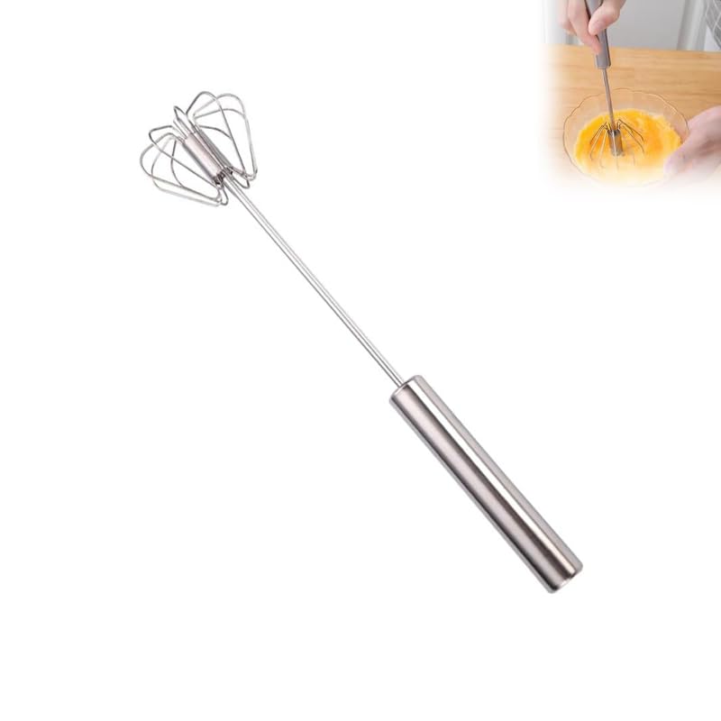 Stainless Steel Whisk Egg Whisk Hand Push Rotary Blender Manual Mixer Stirrer Kitchen Tool for Blending Whisking Beating