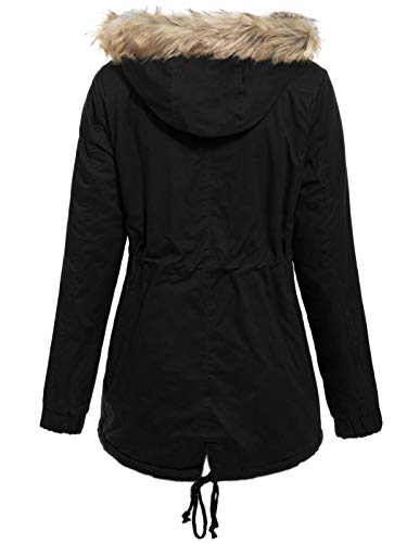 MixMatchy Women\'s Junior Fit Faux Fur Lining Warm Casual Military Anorak Safari Hoodie Jacket Black S