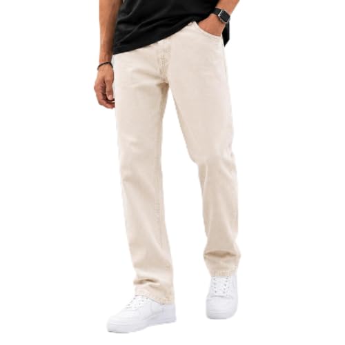 Image of THIRD QUADRANT Men's Relaxed Fit Non-Stretch Blue Denim Jeans | Classic Straight Leg | Everyday Jeans