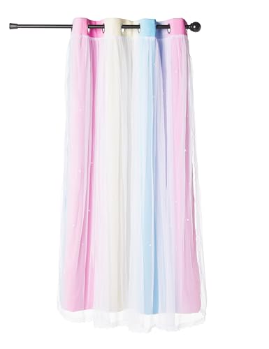NICETOWN Blackout Curtains for Girls Bedroom Kids Rainbow Cute Window Curtains Drapes for Living Room Princess Star Cut Out Curtains for Nursery, 2 PCs, Pink Grey, 52W x 63L