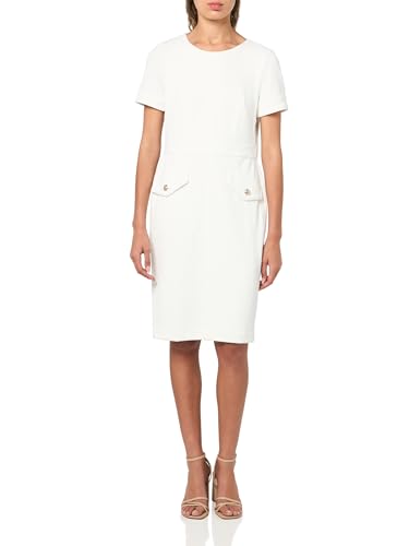 Image of Tommy Hilfiger Women's Short Sleeve Round Neck Novelty Button Tweed Mini Sheath Dress