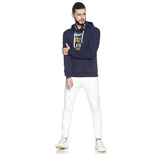 Image of CAHOOT Men Blue Hooded Regular Fit Casual Sweatshirt