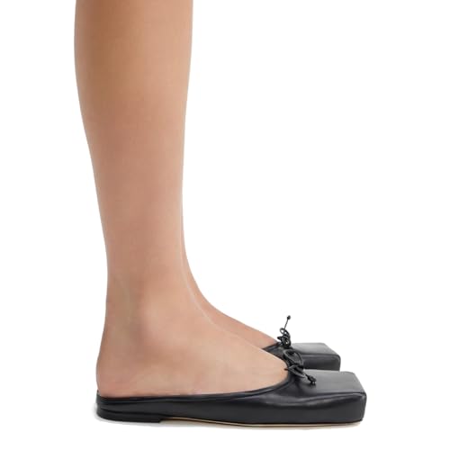 SHODENSE Women Black Square Toe Bow Mule Flats Slip On Dress Mules Matte Comfortable Flat Heel Ballet Shoes Backless Bow Mule Shoes Snakeskin Animal Print Fashion Spring Fall Matte Black 8.5 M US2