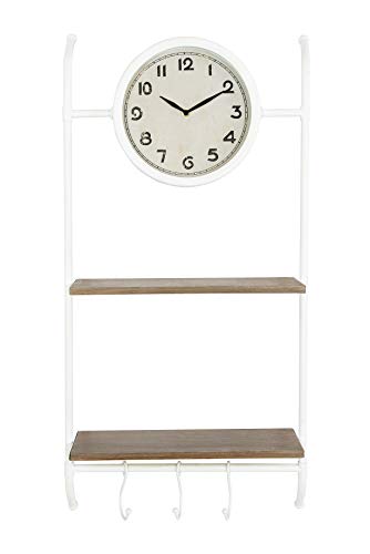Creative Co-Op 2 Shelves & 3 Hooks Wall Clocks, White