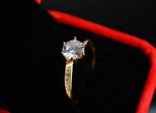 Elegant Solitaire Engagement Ring, 18K Gold Plated, Stainless Steel3