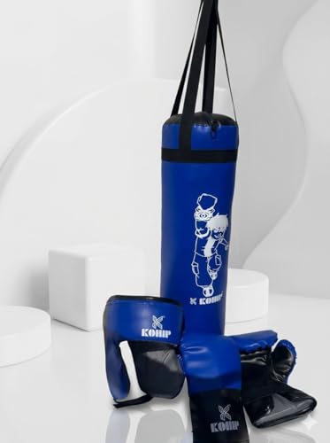 Image of Kids Boxing Kit Set Pack of 4 | Punching Bag for Karate & Martial Arts | Bounce-Back Training Bag for Boys & Girls (Ages 3-9) (Blue)