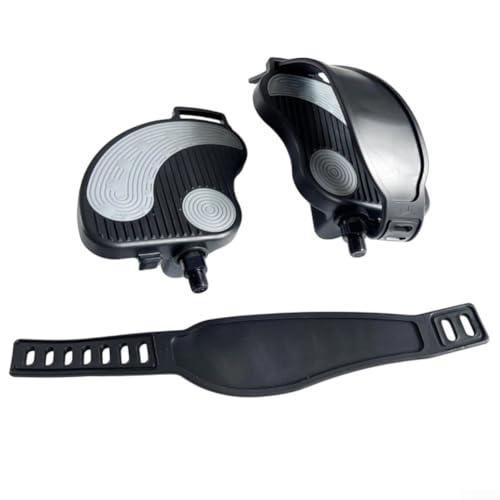 Pedales de bicicleta de fitness con correas ajustables, ergonómicas, antideslizantes, de acero ABS, para ciclismo en interiores, bicicleta de spinning, rosca de 1/2 9/16 pulgadas, gimnasio en casa (1
