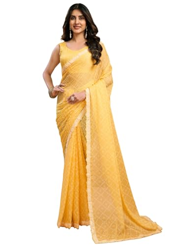Image of SIRIL Women's Chiffon Bandhani Printed Saree With Unstitched Blouse Piece
