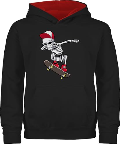 Shirtracer Pullover Kinder Hoodie Jungen Mädchen - Dabbing Skelett Skateboard | Dab Skelett Skater Cool - 152 (12/13 Jahre) - Schwarz/Rot - Skate Clothes Children mit Hoodies Bekleidung Hoody Jungs