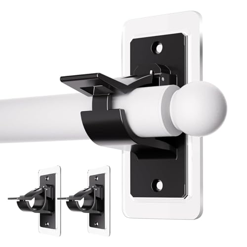 BelleVive 2 paquetes de soportes autoadhesivos para barra de cortina, sin taladrar, ganchos para barra de cortina para pegar sin clavos, colgadores de cortina para baño, color negro