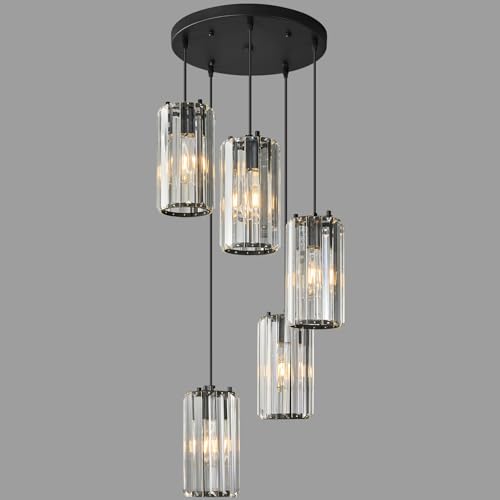 Image of Black Pendant Lighting Modern Pendant Light, Mini Crystal Chandeliers,Adjustable Pendant Light Fixture for Kitchen Island Dinning Room Corridor Bedroom(Gold 5-Light)